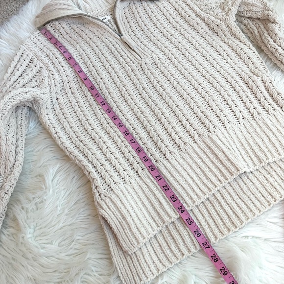 Aerie Cream Cable Car Quarter Zip Oversized Soft Knit Chenille Sweater - Picture 10 of 13
